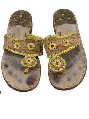 Jack Rogers Cork Thong Sandals Yellow Leather Size 8 Navajo Flat